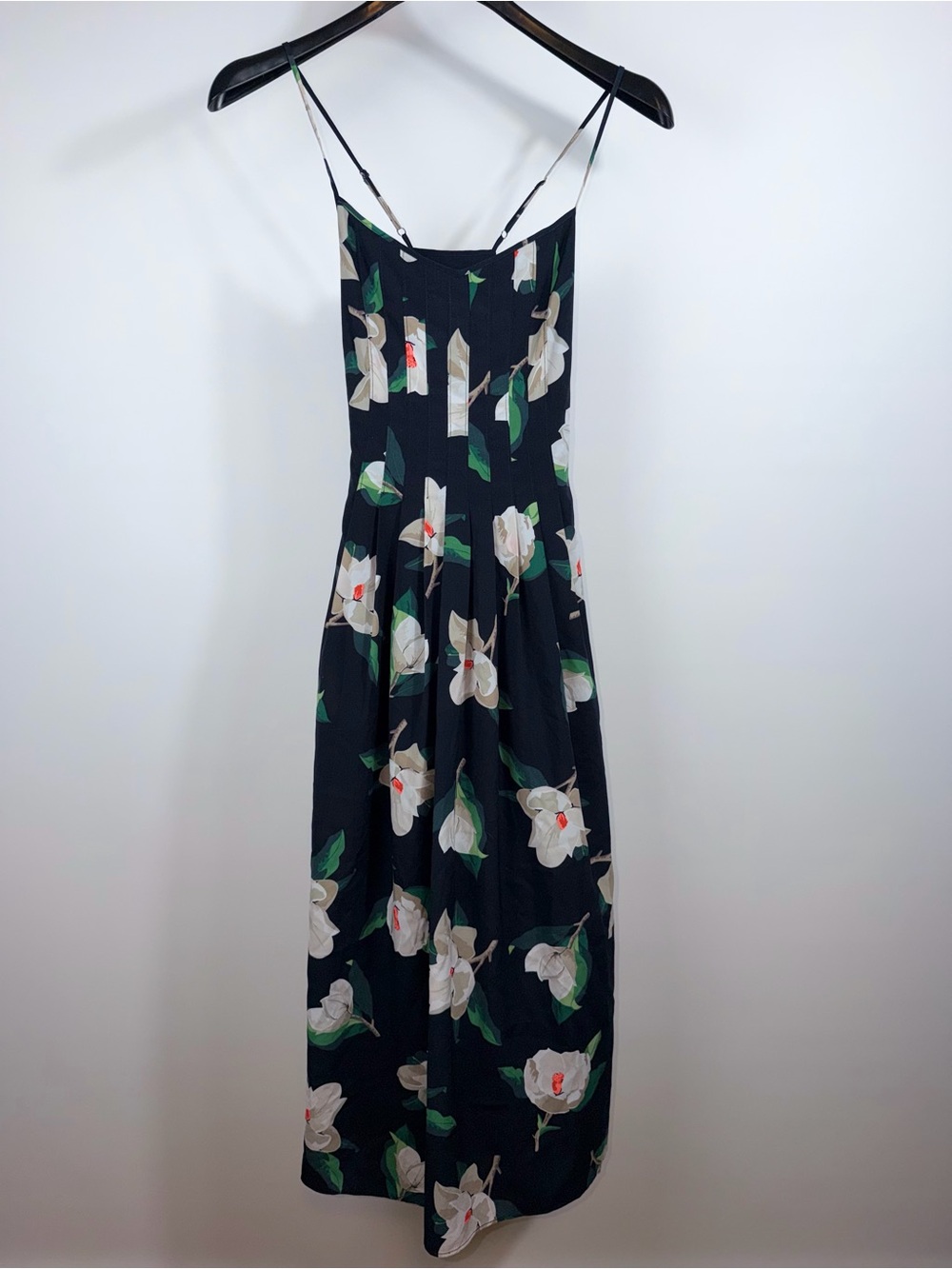 Banana Republic Black Floral Spaghetti-Strap Maxi Dress with Green Leaves - Picture 3 of 8
